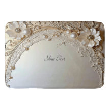 Modern White Flowers Pearls Bath Mat