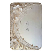 Modern White Flowers Pearls Bath Mat Badematte (Vorderseite Vertikal)