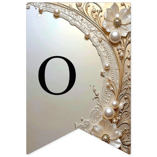 Modern White Flowers Pearls Bunting Flag Wimpelkette (Zweite Fahne)