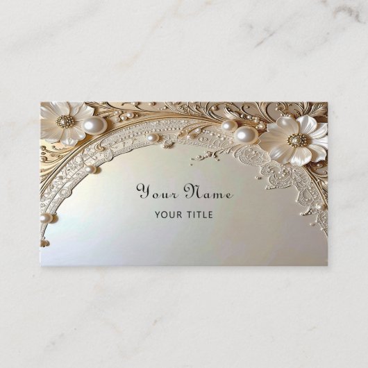 Modern White Flowers Pearls Business Card Visitenkarte (Vorderseite)