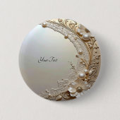 Modern White Flowers Pearls Button (Vorderseite)
