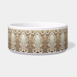 Modern White Flowers Pearls Ceramic Pet Bowl Napf