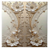Modern White Flowers Pearls Ceramic Tile Fliese (Vorderseite)