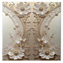 Modern White Flowers Pearls Ceramic Tile