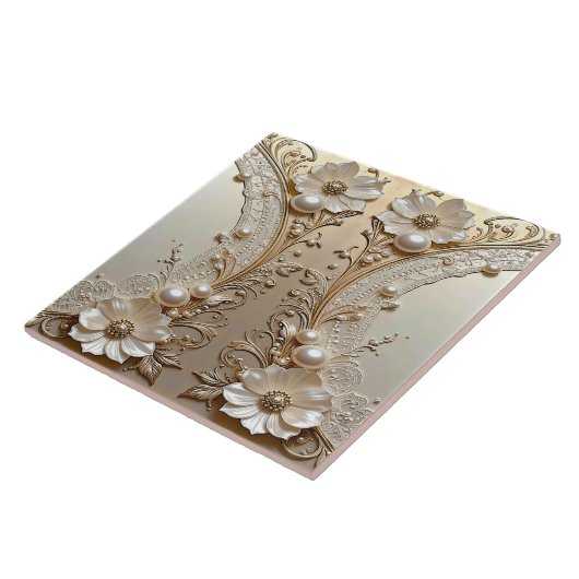 Modern White Flowers Pearls Ceramic Tile Fliese (Seite)
