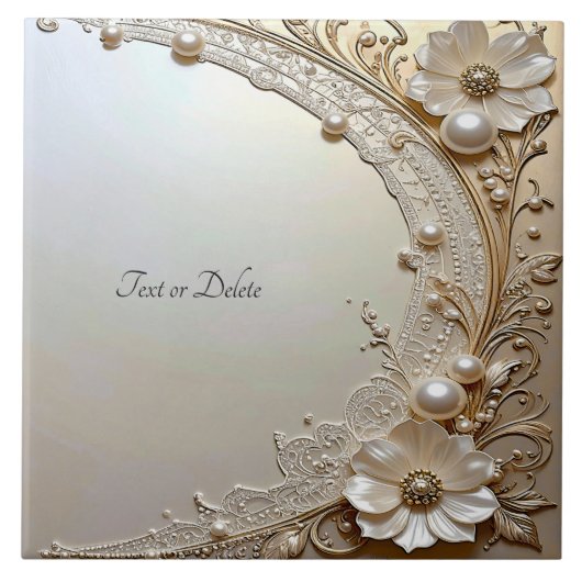 Modern White Flowers Pearls Ceramic Tile Fliese (Vorderseite)