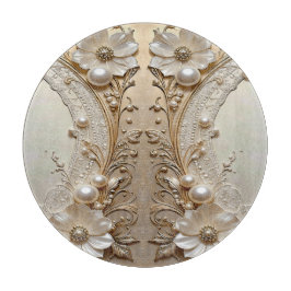 Modern White Flowers Pearls Cutting Board Schneidebrett