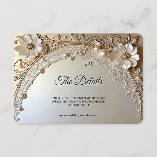 Modern White Flowers Pearls Detail Begleitkarte (Vorderseite)