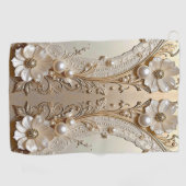 Modern White Flowers Pearls Golf Towel Golfhandtuch (Horizontal)