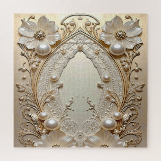 Modern White Flowers Pearls Jigsaw Puzzle