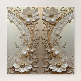 Modern White Flowers Pearls Jigsaw Puzzle