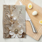 Modern White Flowers Pearls Kitchen Towel Geschirrtuch (Viertel Falte)