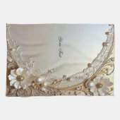 Modern White Flowers Pearls Kitchen Towel Geschirrtuch (Horizontal)