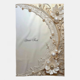 Modern White Flowers Pearls Kitchen Towel Geschirrtuch