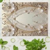 Modern White Flowers Pearls Kitchen Towel Geschirrtuch (Gefaltet)