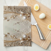 Modern White Flowers Pearls Kitchen Towel Geschirrtuch (Viertel Falte)
