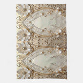 Modern White Flowers Pearls Kitchen Towel Geschirrtuch (Vertikal)