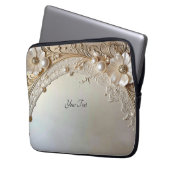 Modern White Flowers Pearls Laptop Sleeve (Vorderseite Links)