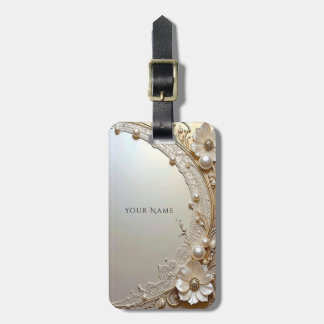 Modern White Flowers Pearls Luggage Tag Gepäckanhänger
