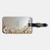 Modern White Flowers Pearls Luggage Tag Gepäckanhänger (Rückseite horizontal)