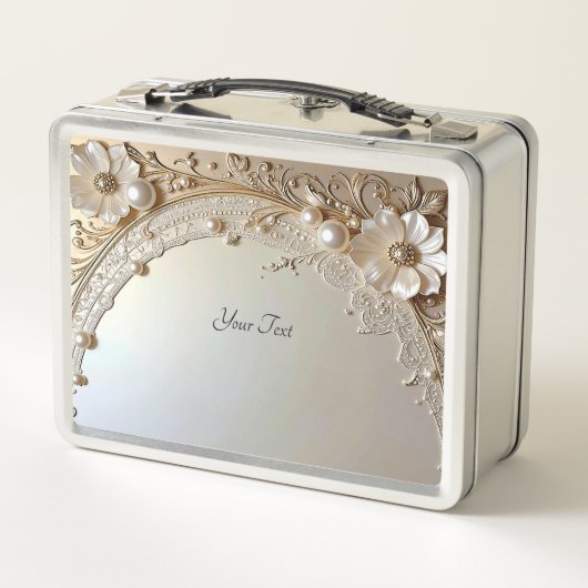 Modern White Flowers Pearls Lunchbox (Rückseite)
