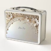 Modern White Flowers Pearls Lunchbox (Vorderseite)