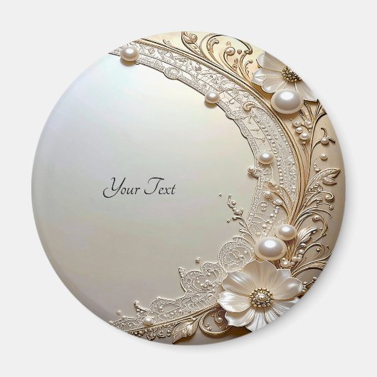 Modern White Flowers Pearls Magnet (Vorne)