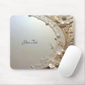 Modern White Flowers Pearls Mousepad (Mit Mouse)