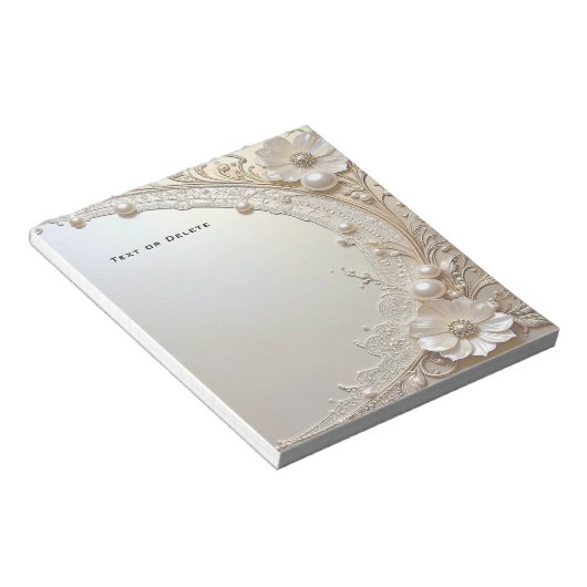 Modern White Flowers Pearls Notepad Notizblock (angewinkelt)