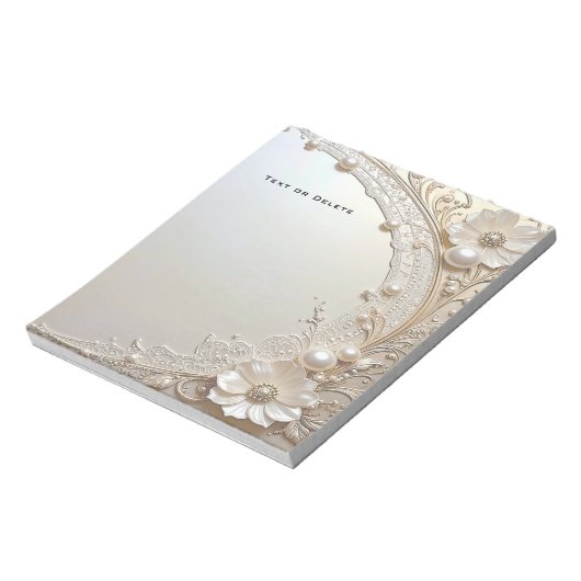 Modern White Flowers Pearls Notepad Notizblock (Rotiert)