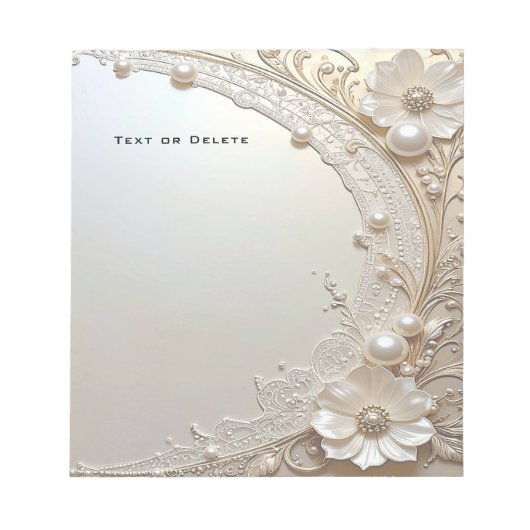 Modern White Flowers Pearls Notepad Notizblock (Vorderseite)