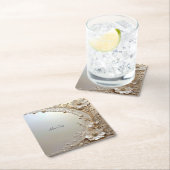 Modern White Flowers Pearls Paper Coaster Rechteckiger Pappuntersetzer (Vor Ort)