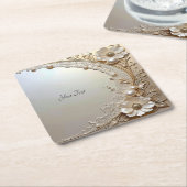 Modern White Flowers Pearls Paper Coaster Rechteckiger Pappuntersetzer (angewinkelt)