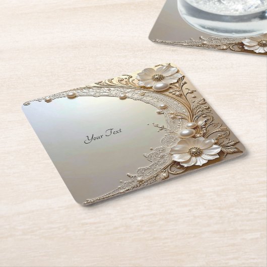 Modern White Flowers Pearls Paper Coaster Rechteckiger Pappuntersetzer (angewinkelt)