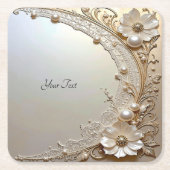 Modern White Flowers Pearls Paper Coaster Rechteckiger Pappuntersetzer (Vorderseite)