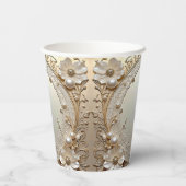 Modern White Flowers Pearls Paper Cups Pappbecher (Rückseite)