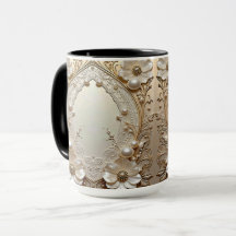Modern White Flowers Pearls Pearls Mug