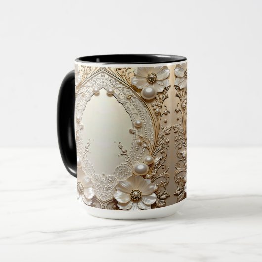 Modern White Flowers Pearls Pearls Mug Tasse (Vorderseite Links)