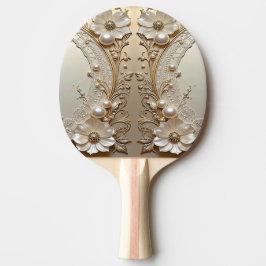 Modern White Flowers Pearls Ping Pong Paddle Tischtennis Schläger