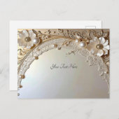 Modern White Flowers Pearls Postcard Postkarte (Vorne/Hinten)