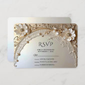 Modern White Flowers Pearls RSVP Card (Vorne/Hinten)
