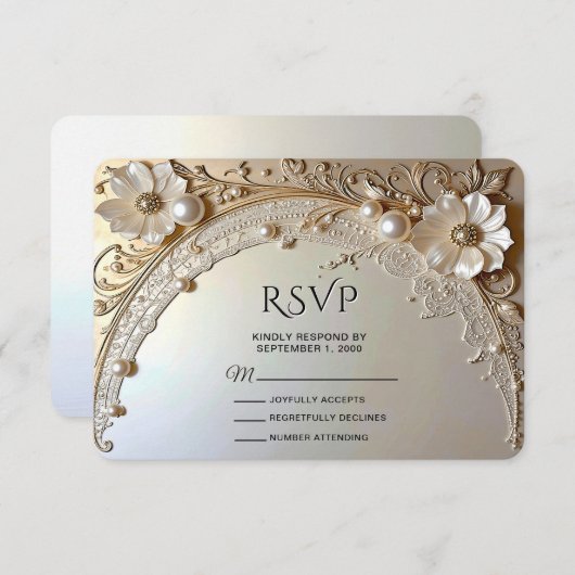 Modern White Flowers Pearls RSVP Card (Vorne/Hinten)