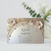 Modern White Flowers Pearls RSVP Card (Stehend Vorderseite)