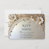 Modern White Flowers Pearls RSVP Card (Vorderseite)