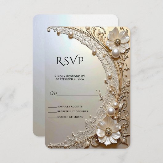 Modern White Flowers Pearls RSVP Card (Vorne/Hinten)