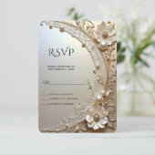 Modern White Flowers Pearls RSVP Card (Stehend Vorderseite)