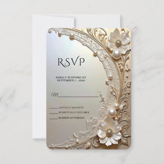 Modern White Flowers Pearls RSVP Card Karte (Vorderseite)