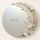Modern White Flowers Pearls Sandstone Coaster Getränkeuntersetzer (Vorne)