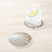 Modern White Flowers Pearls Sandstone Coaster Getränkeuntersetzer (Seite)