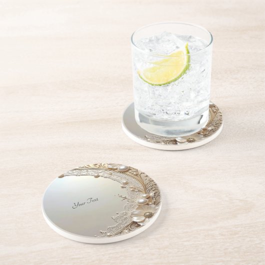 Modern White Flowers Pearls Sandstone Coaster Getränkeuntersetzer (Seite)